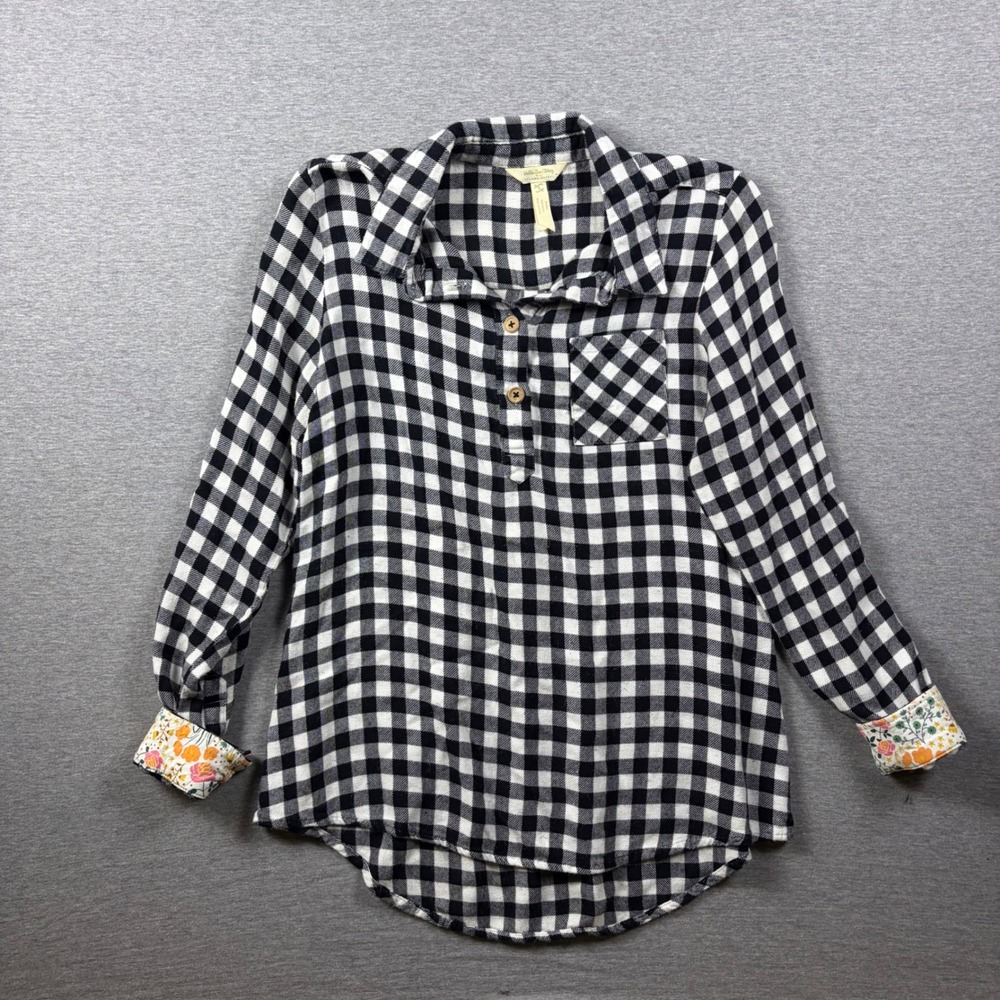 Matilda Jane Joanna Gains Magnolia Dreams Top XS Black Gingham Floral Cuff